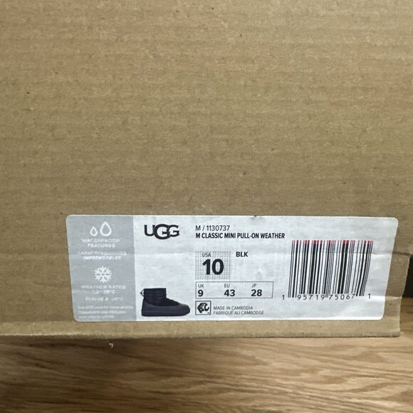 UGG Womens Boots 10 Black Classic Mini Pull On Weather Covers NEW - Picture 15 of 16
